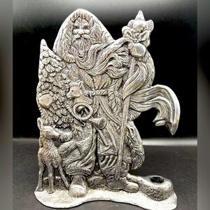 Vintage Old World Santa  1993 Taper Candle Holder Detailed 11" X 8" Excellent